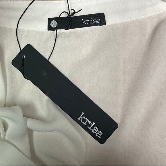 Revolve Krisa blouse faux wrap drapey surplus white v-neck lightweight size L - Picture 3 of 5